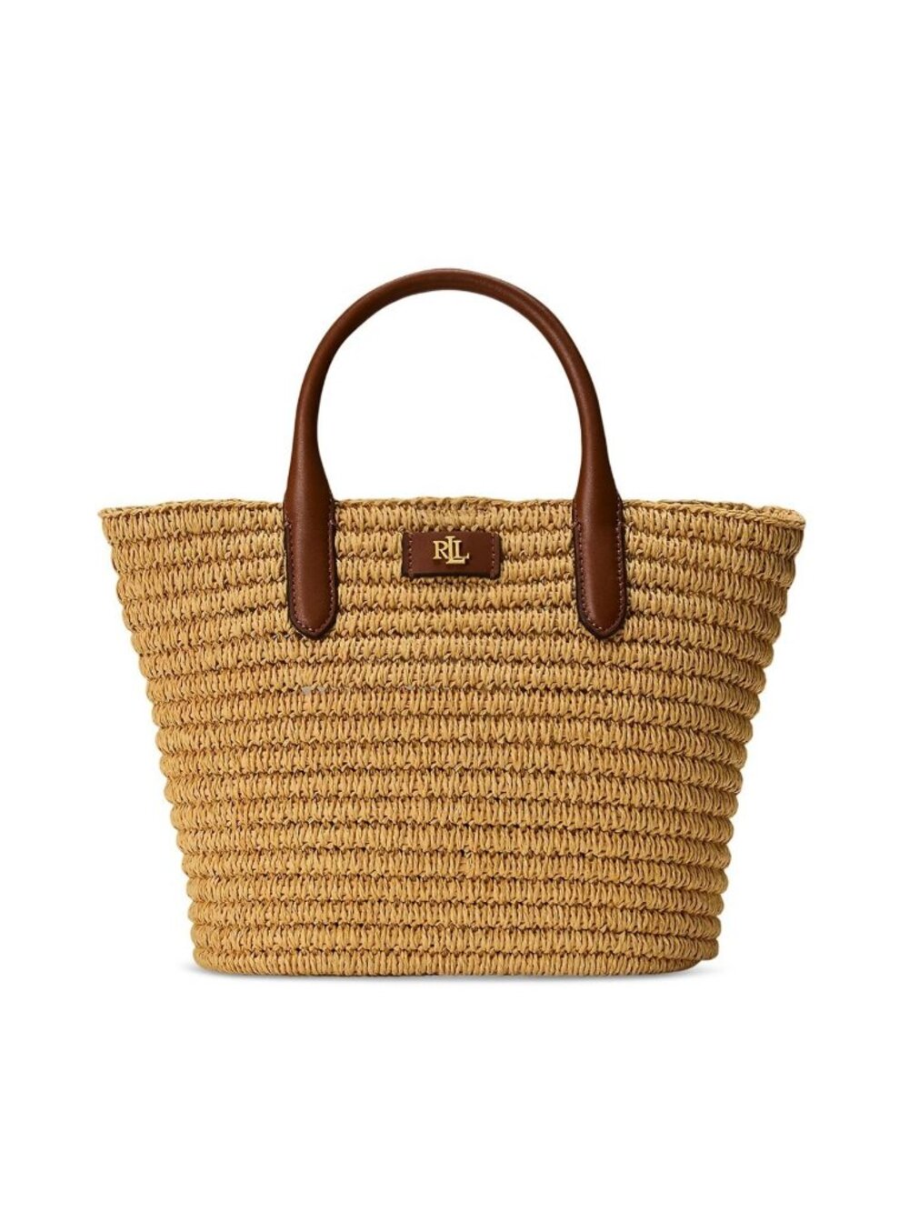 RALPH LAUREN Brie woven straw leather trim small tote shoulder bag -Natural - Picture 7 of 13